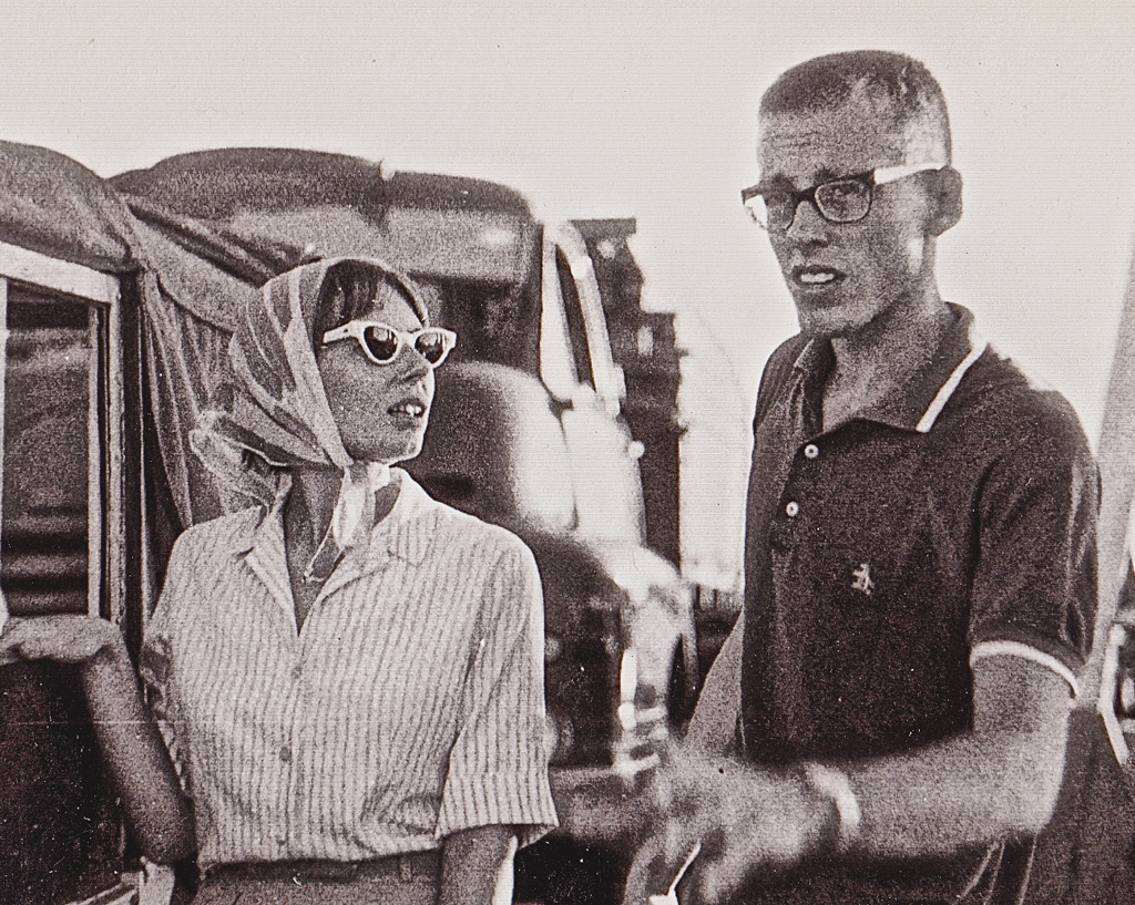 couple from the 1960s in the peace corp in black and white