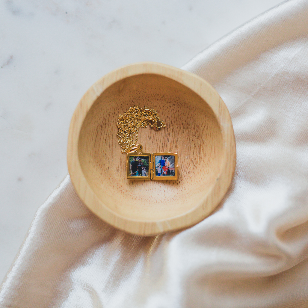 Square Gold Dorothy Locket with Two Photos Inside