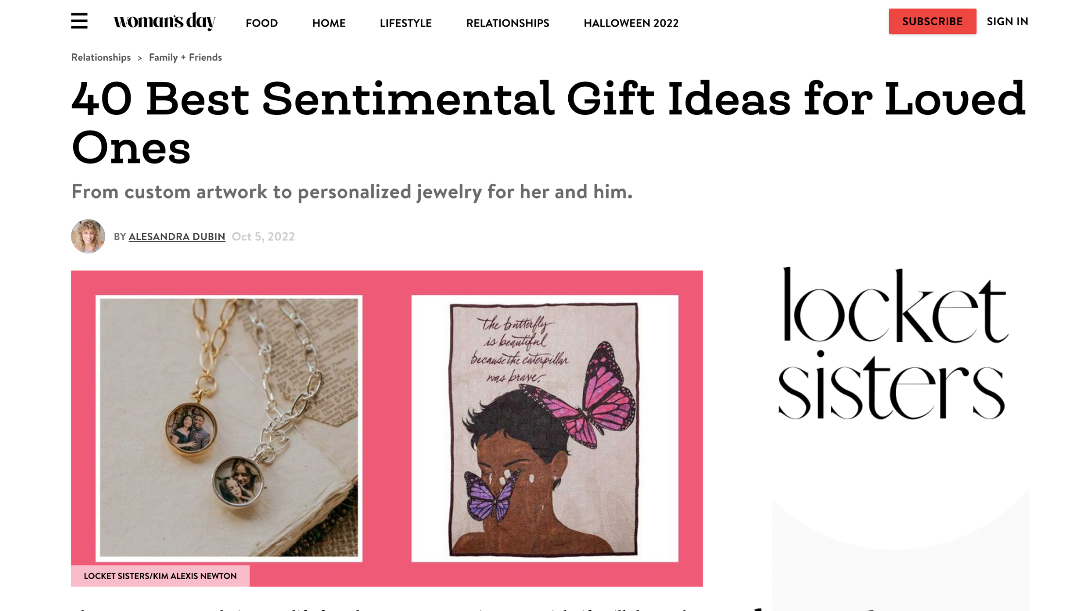 locket sisters banner image for sentimental gift guide placement with women's day magazine